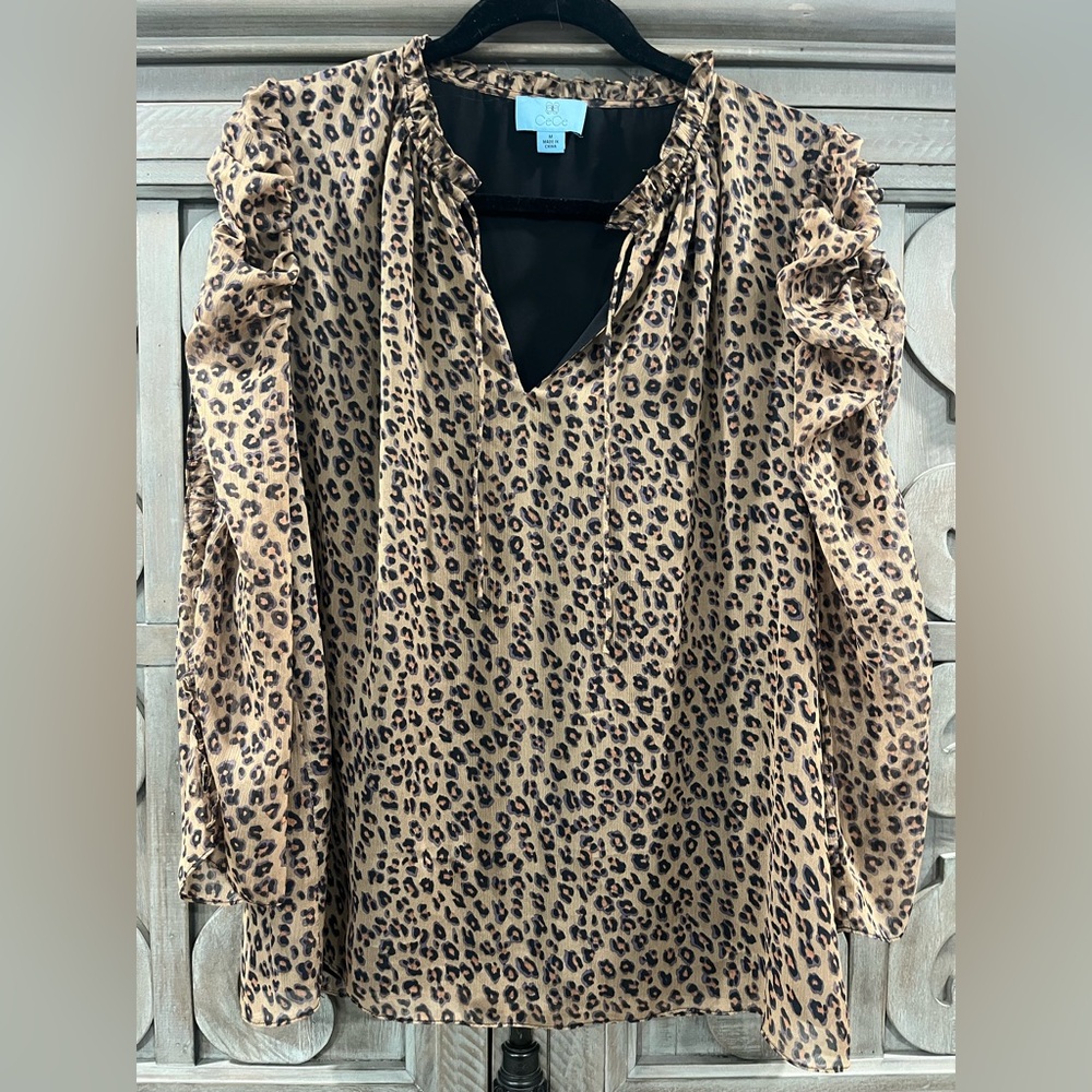 CeCe Animal Print Blouse with Ruffle Sleeves